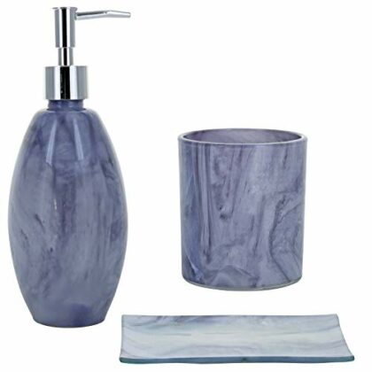 G Decor Set de accesorios de baño de cristal efecto de acuarela gris, incluye dispensador de jabón líquido o loción, soporte para cepillo de dientes, jabonera